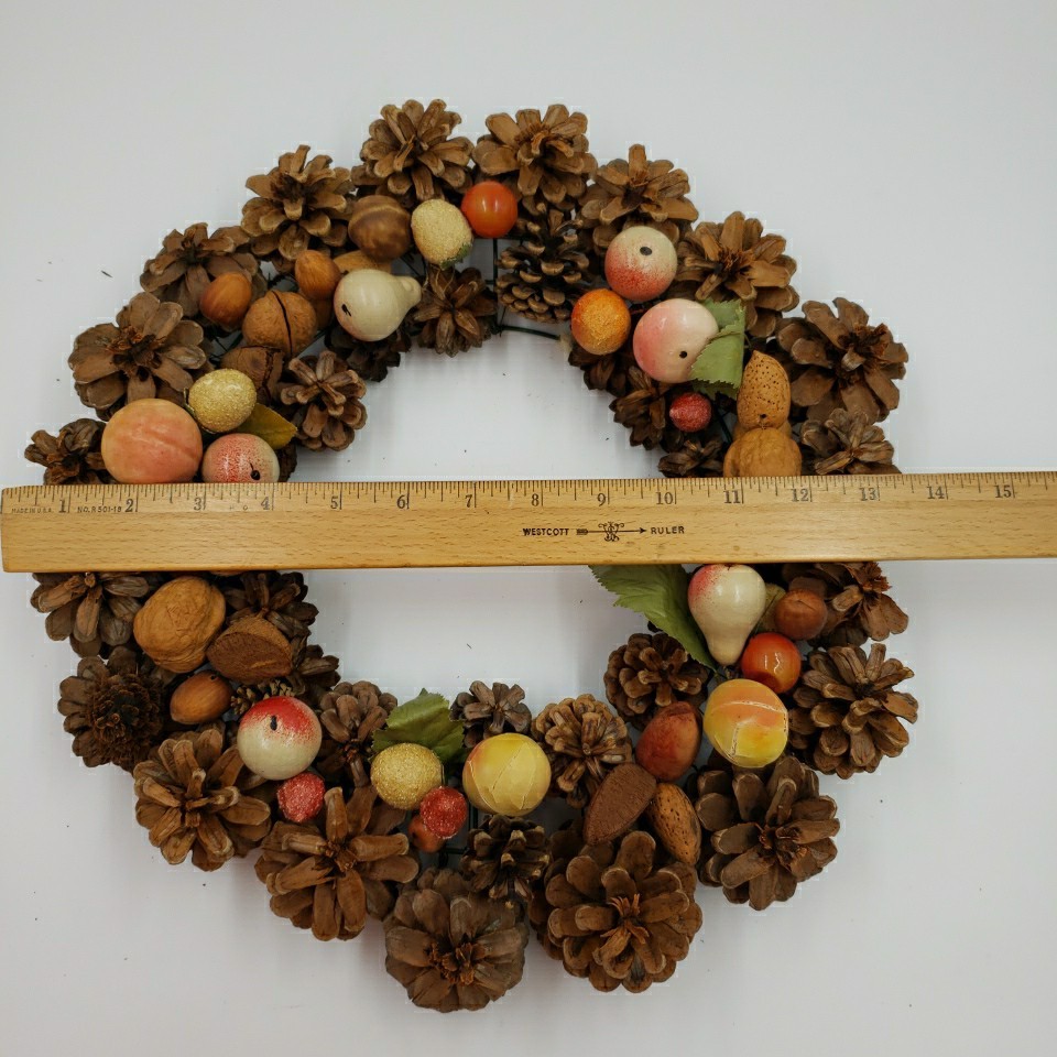 Vintage Fall Door Wreath Autumn 14″ Natural Nuts Fruit Berries Pears Pinecones