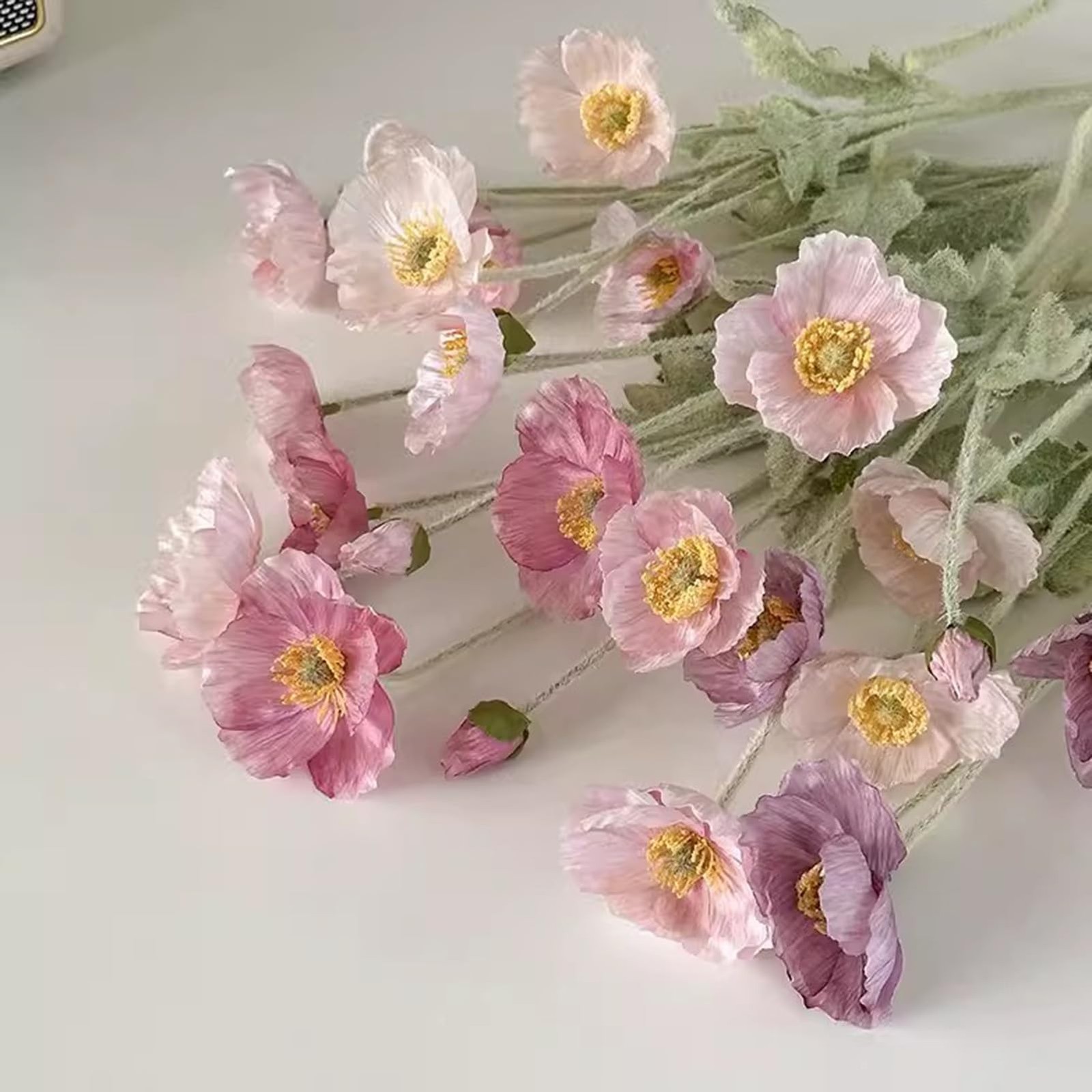 Light Pink Artificial Poppies Silk Flowers Plants Bouquets Decor 23.6 Inch