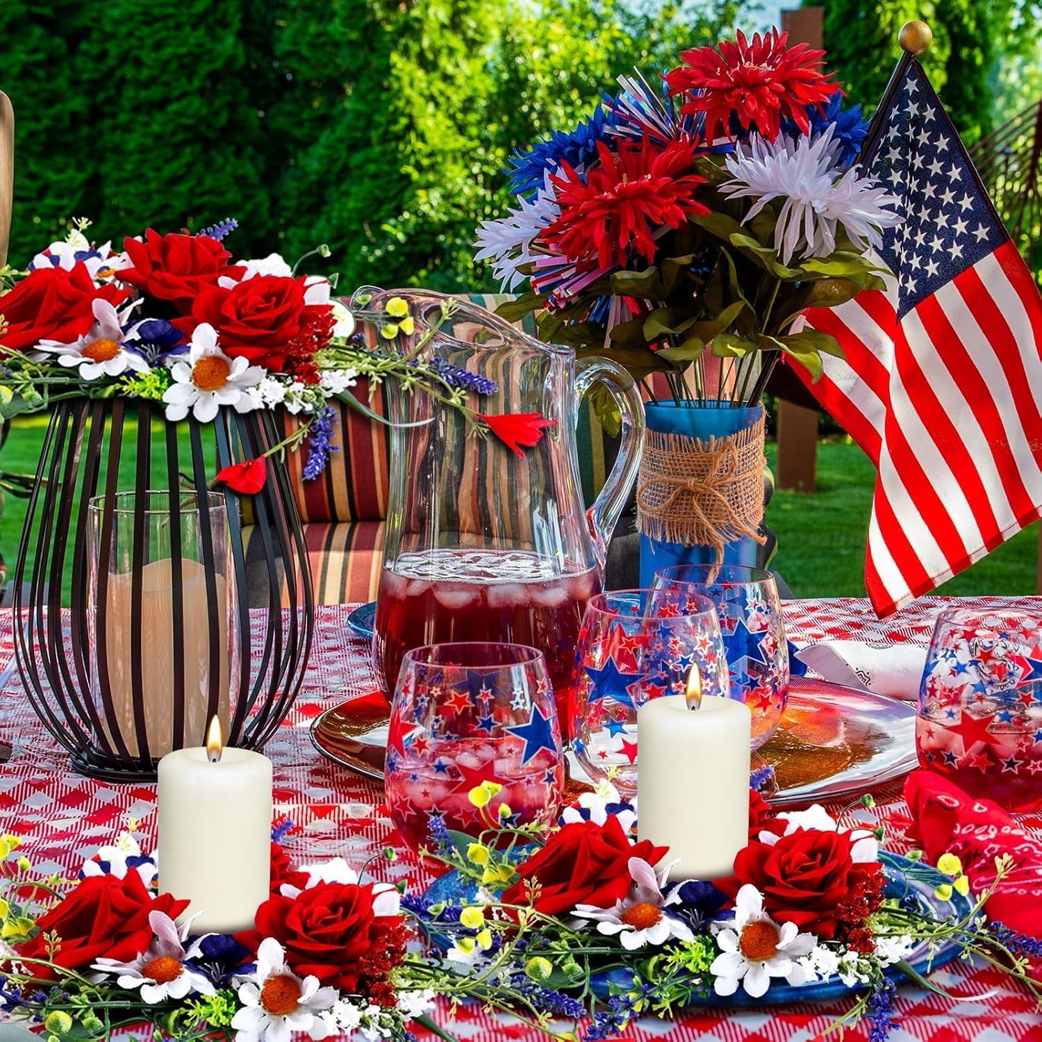 4 Pcs Veterans Day Red White Blue Candle Rings 3 Inch Patriotic Pillar
