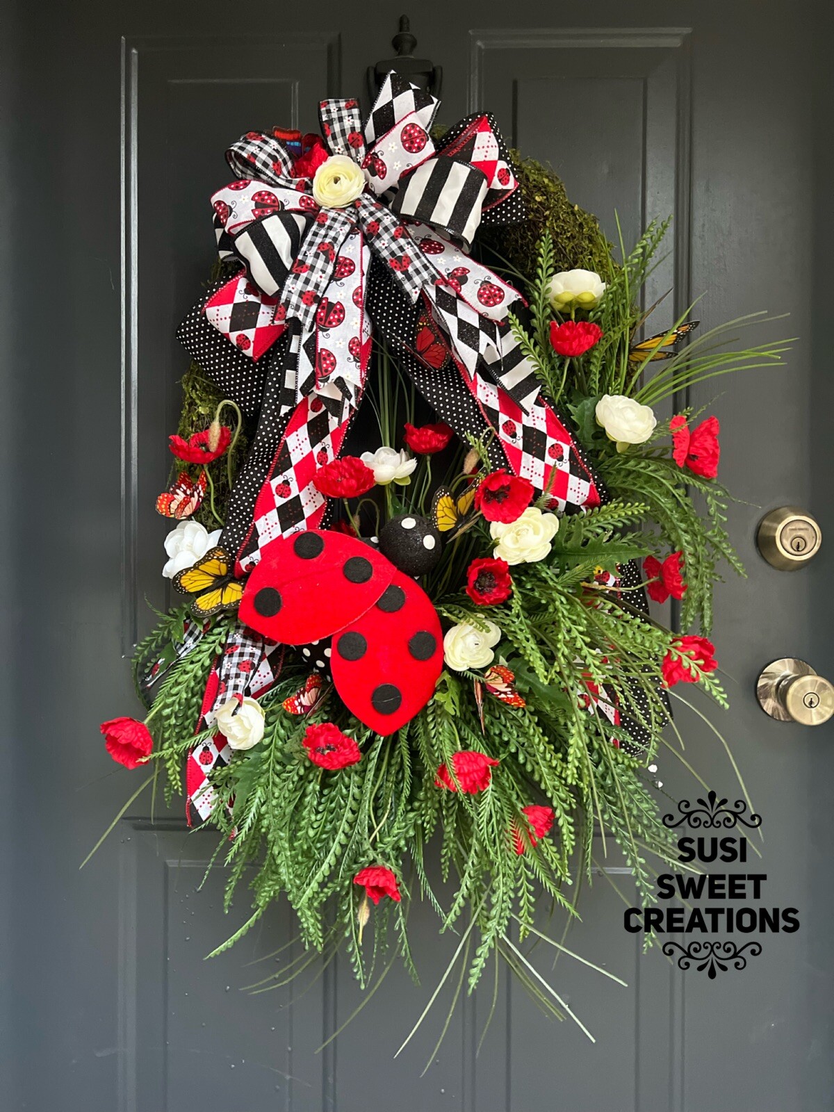 Big Ladybug Wreath, Summer Moss Wreath, Spring Moss Wreath, Wreath For Mom, Gift