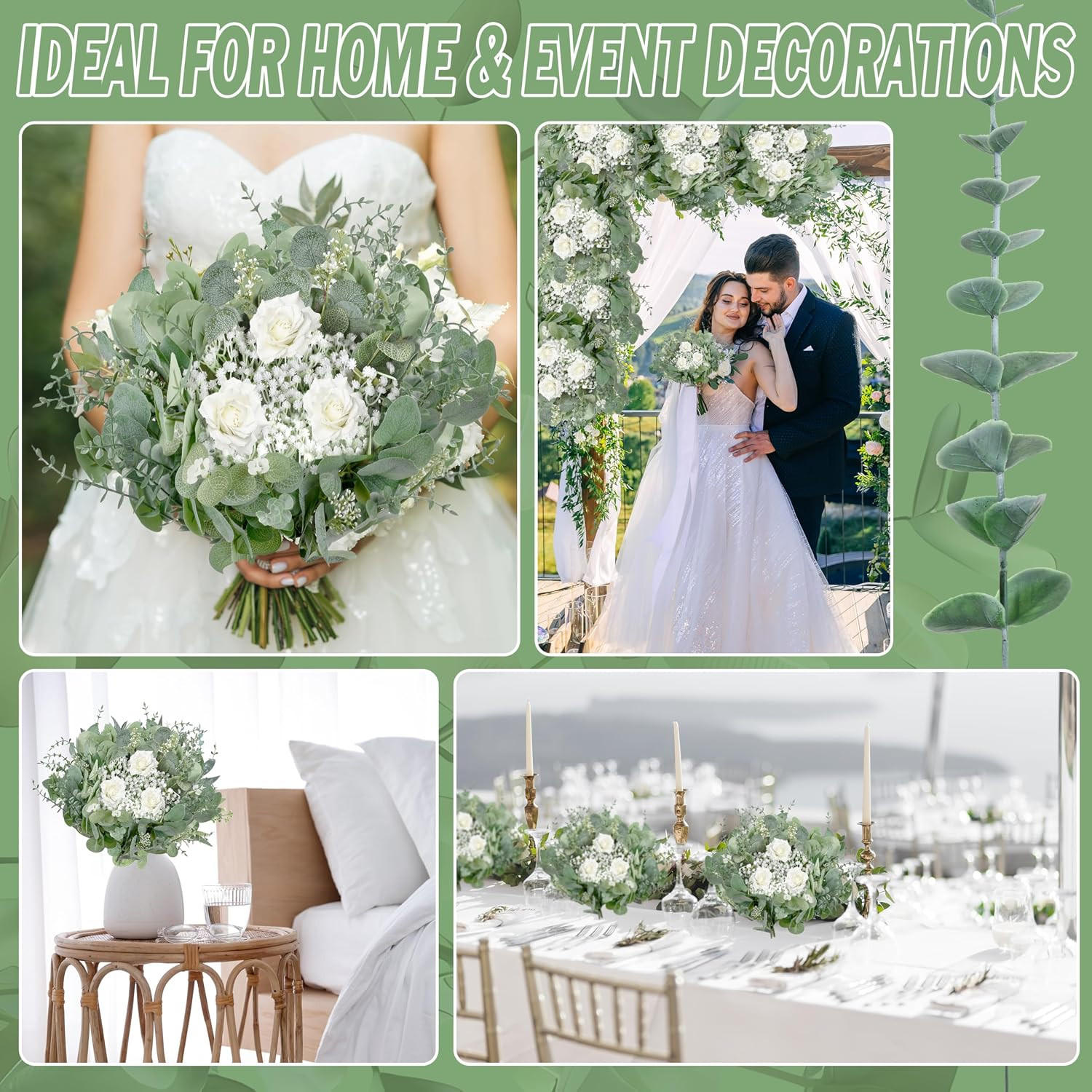 200 Pcs 5 Kinds Mixed Artificial Eucalyptus Leaves Stems Bulk Babys Breath Eucal