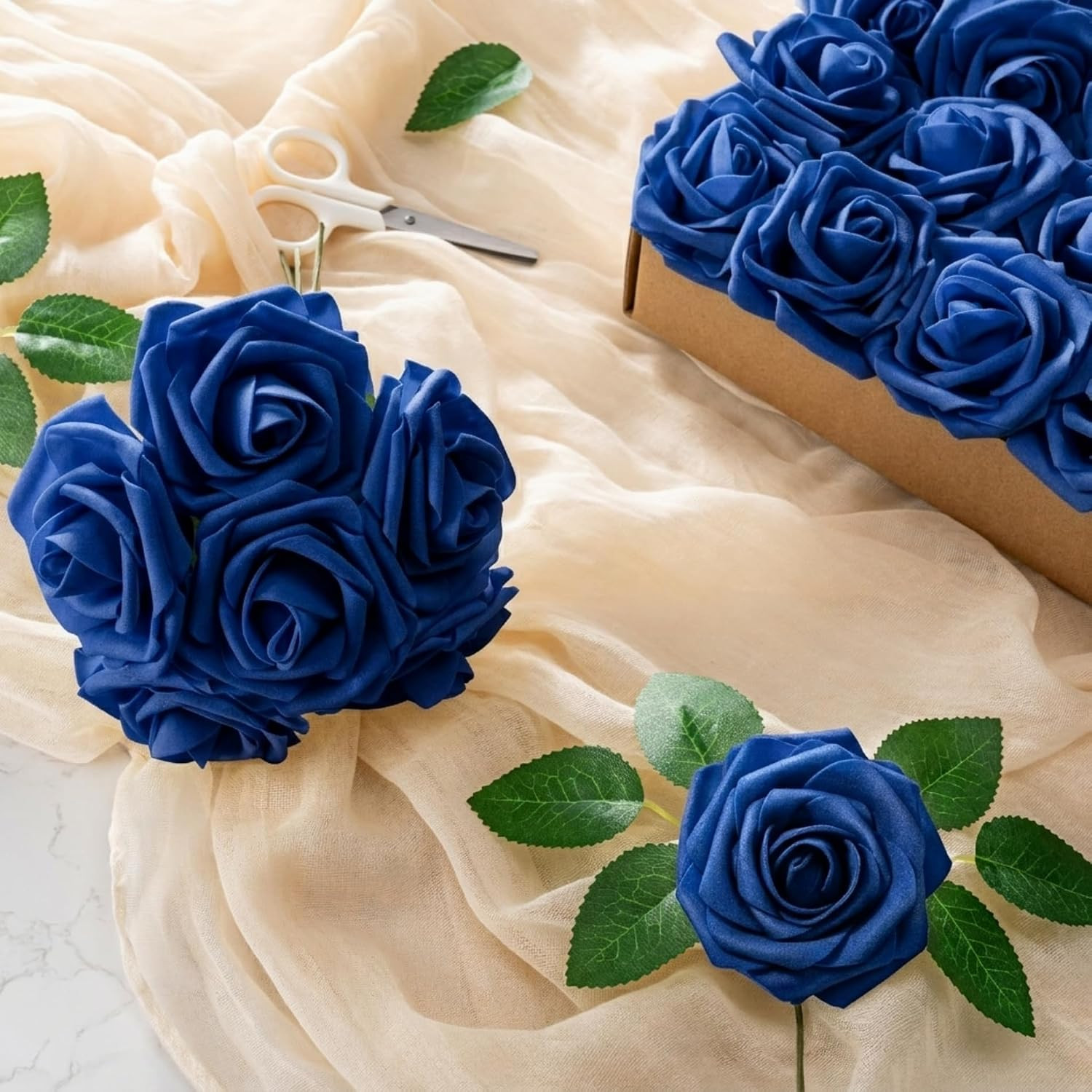 Artificial Flowers 25pcs Foam Fake Roses with Stems for DIY Wedding Bouquets …
