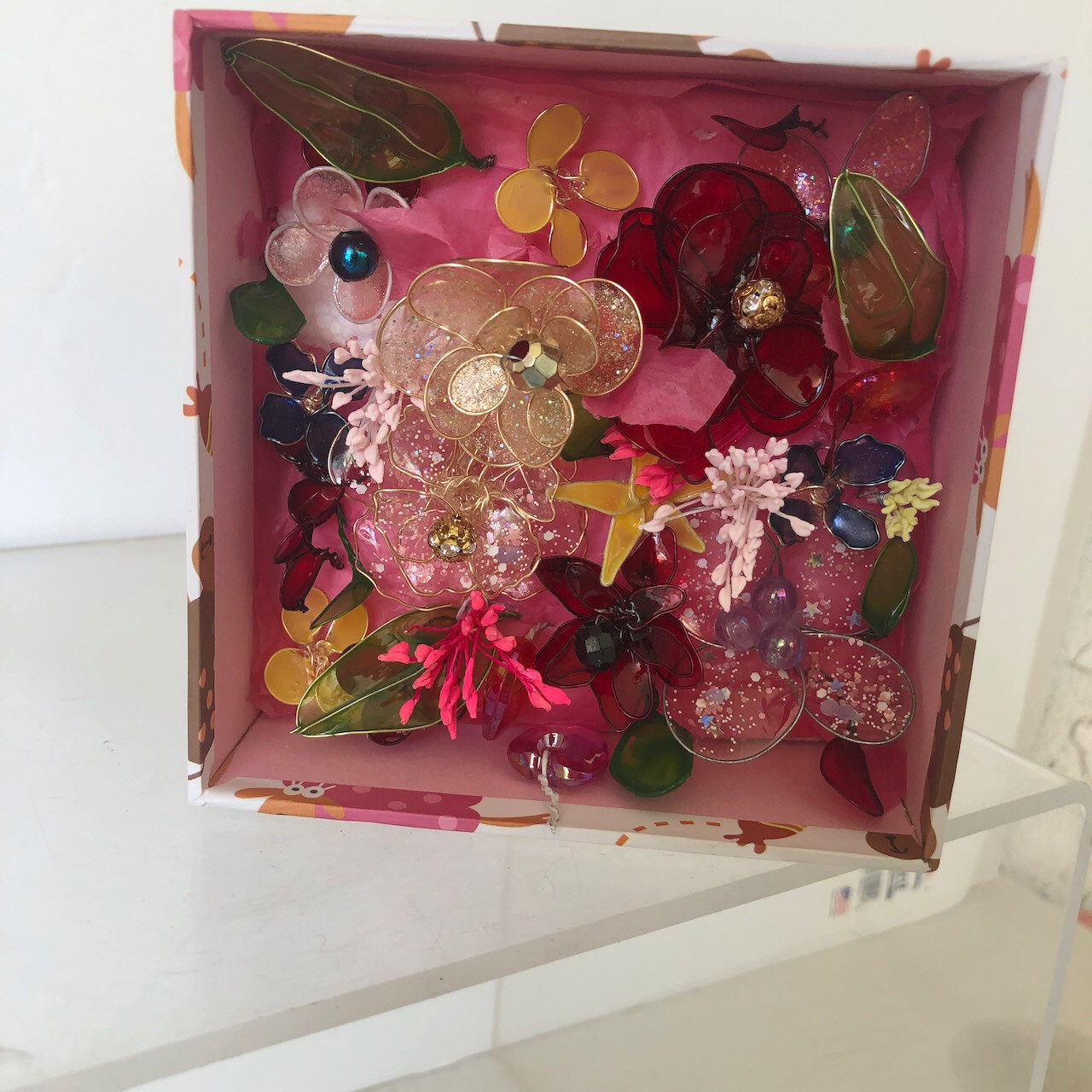Artificial hand made acrylic wire Flower Bouquet wire stems mini size in box