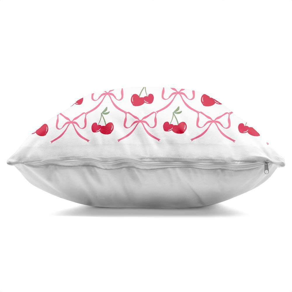 Cute Cherries & Bows Pattern Red Abstract Zipper Polyester 18 In. X 18 In. Throw