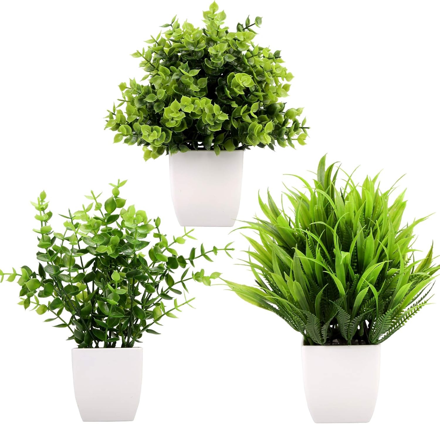 4 Pack Fake Plants in Black Pot Mini Artificial Eucalyptus Potted Plant Small