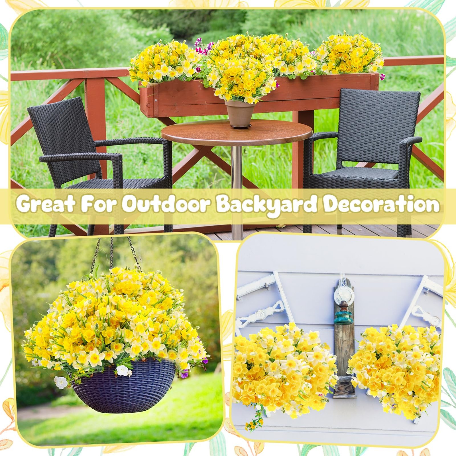12 Pack Artificial Daffodils Fake Silk Narcissus Flowers UV Resistant Indoor …