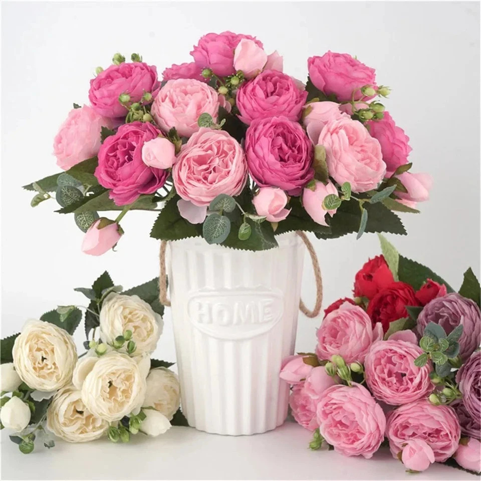 30CM Silk Peony Fake Roses Artificial Flowers Bridal Bouquet Home Wedding Decor