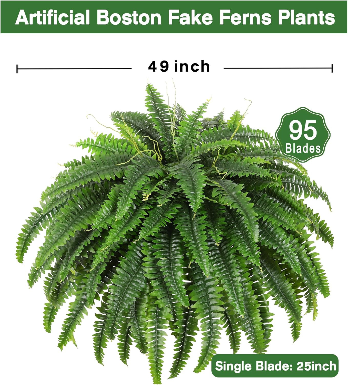 Large 49″ Silky Artificial Boston Fern Bush for Home and Office Decor