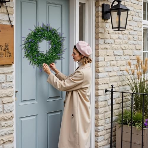 17″ Spring Summer Wreath for Door Green Boxwood Wreath Greenery Hanging