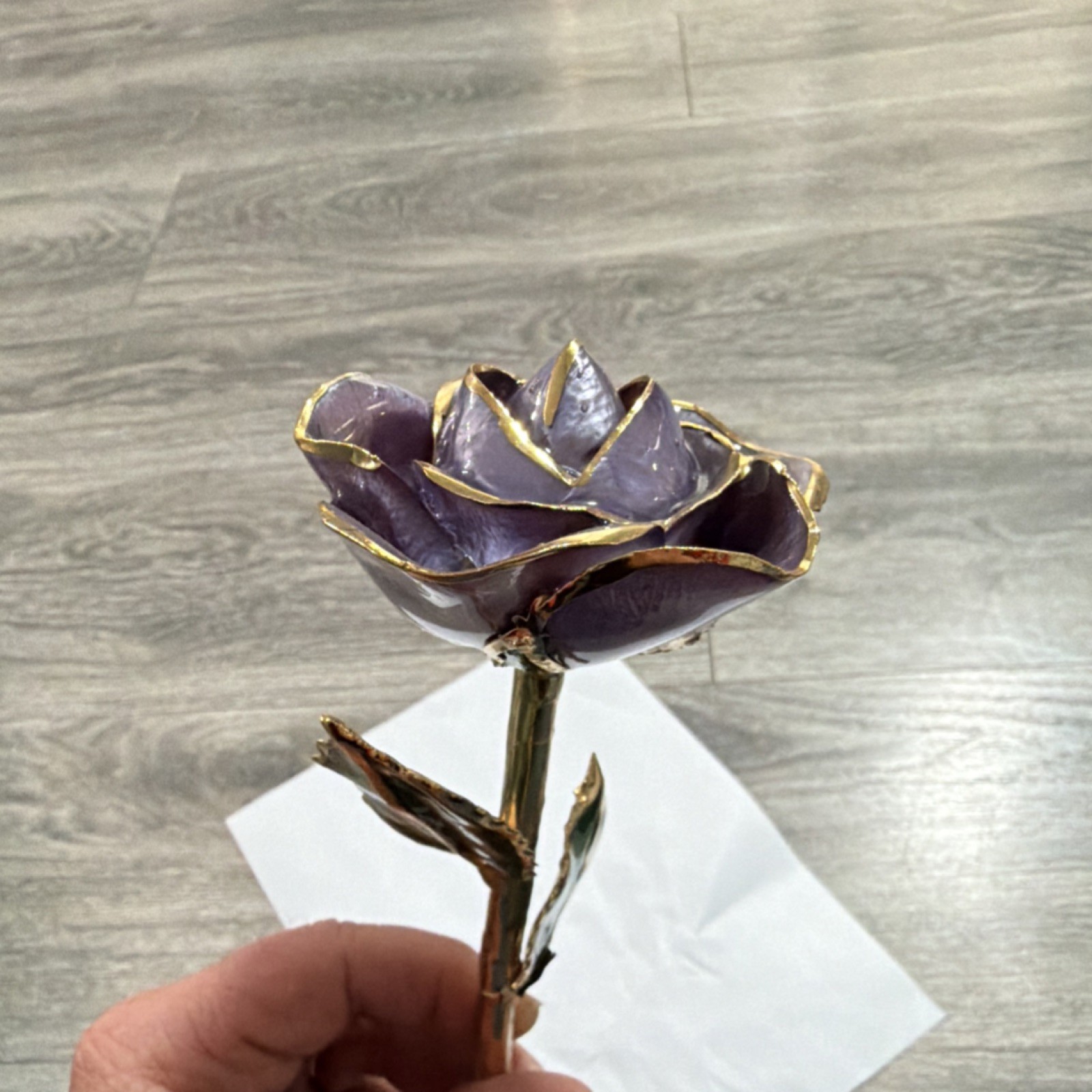 Artificial Metal Rose Flower Stem Purple Gold Green Decorative Floral Decor