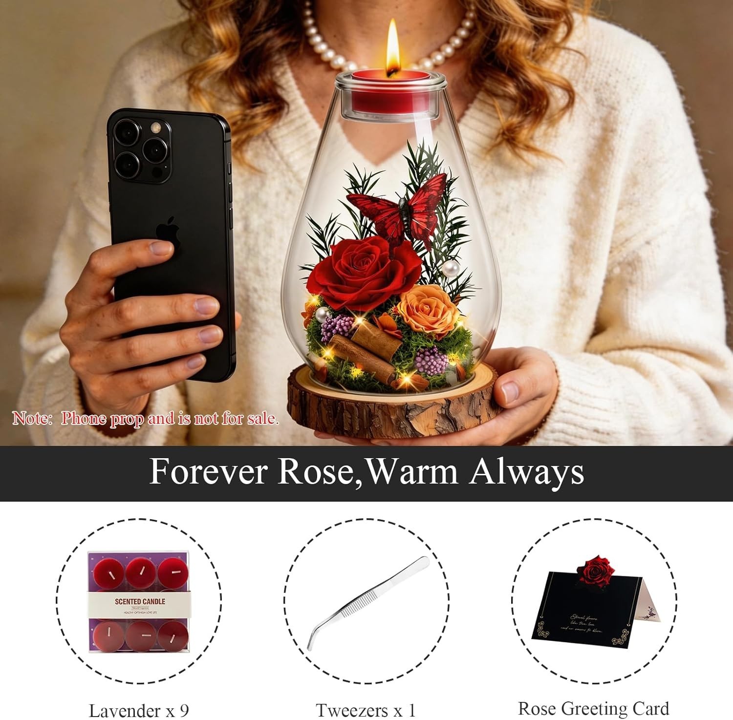 Birthday Gifts for Women Preserved Flowers Red Roses Candle Holder in Glass D…