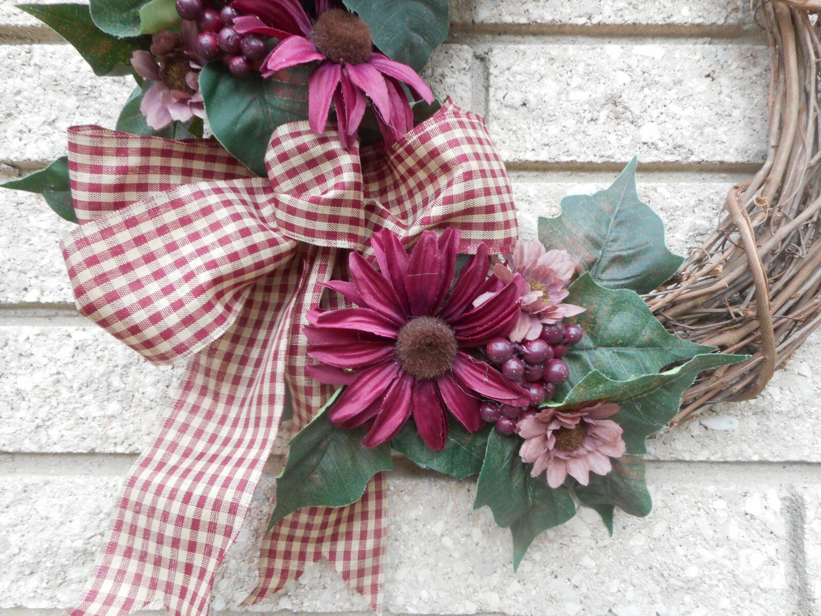 16″ Burgundy Sunflower Berry Mini Sunflower Fall Floral Grapevine Wreath