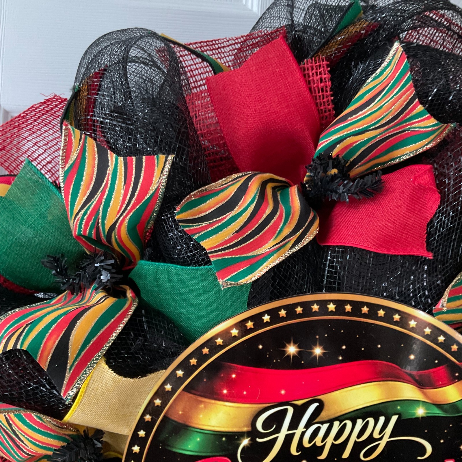 Happy Juneteenth Handmade Deco Mesh Wreath