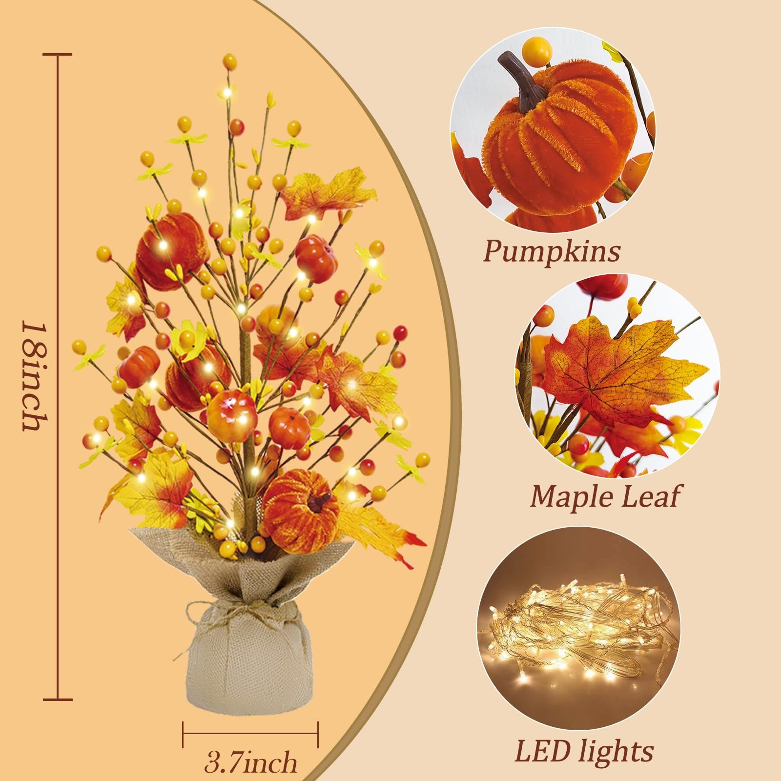 Fall Tree Fake Pumpkin Berry Maple Leaves Table Centerpieces 18 Inch 1 PCS