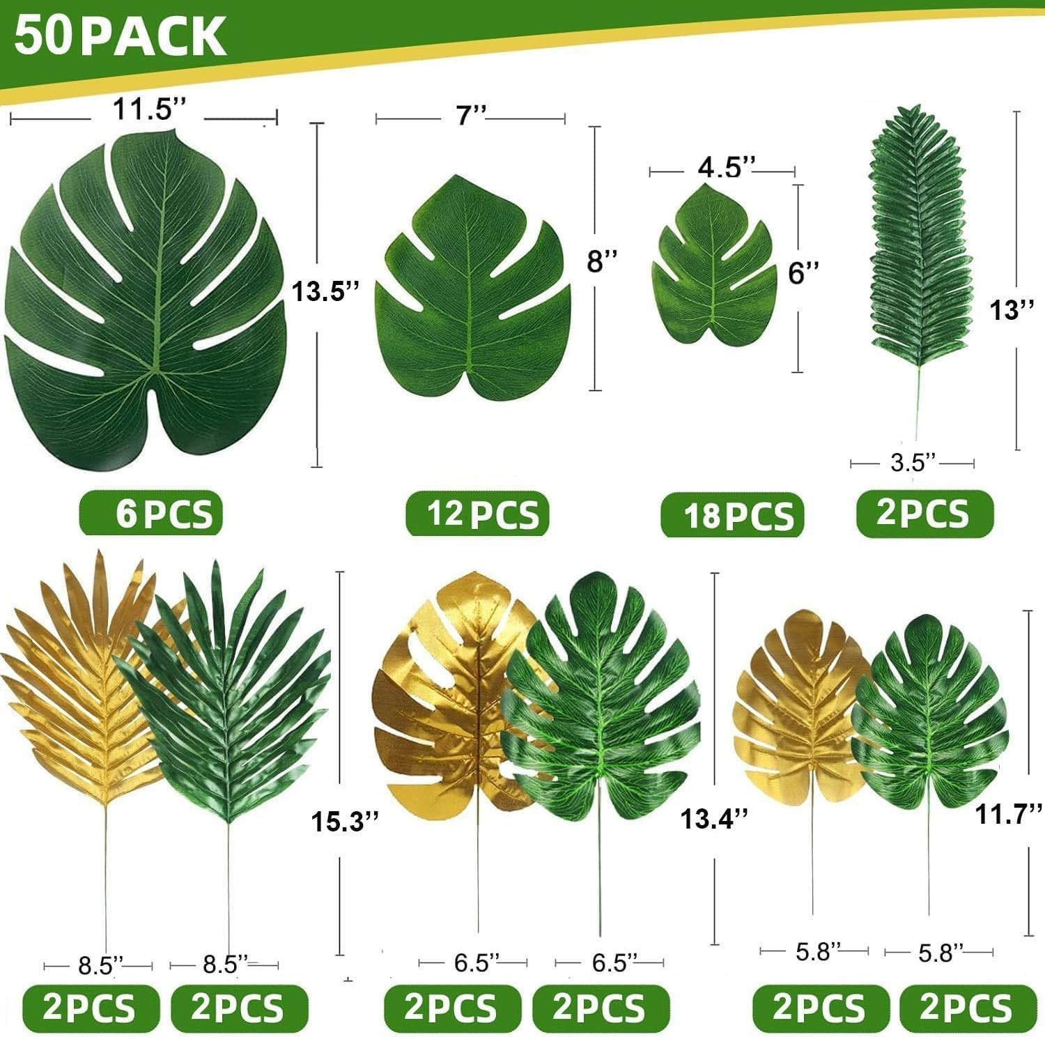 Luxurious 50-Piece Faux Silk Tropical Leaves for Weddings and Parties Decoration