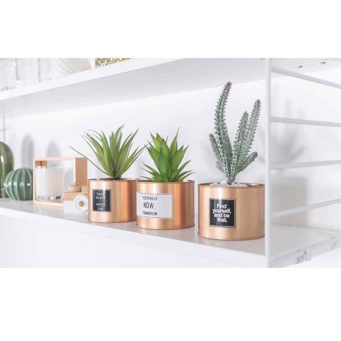 Opps Mini Artificial Plants Plastic Green Grass Cactus Golden Pot Design