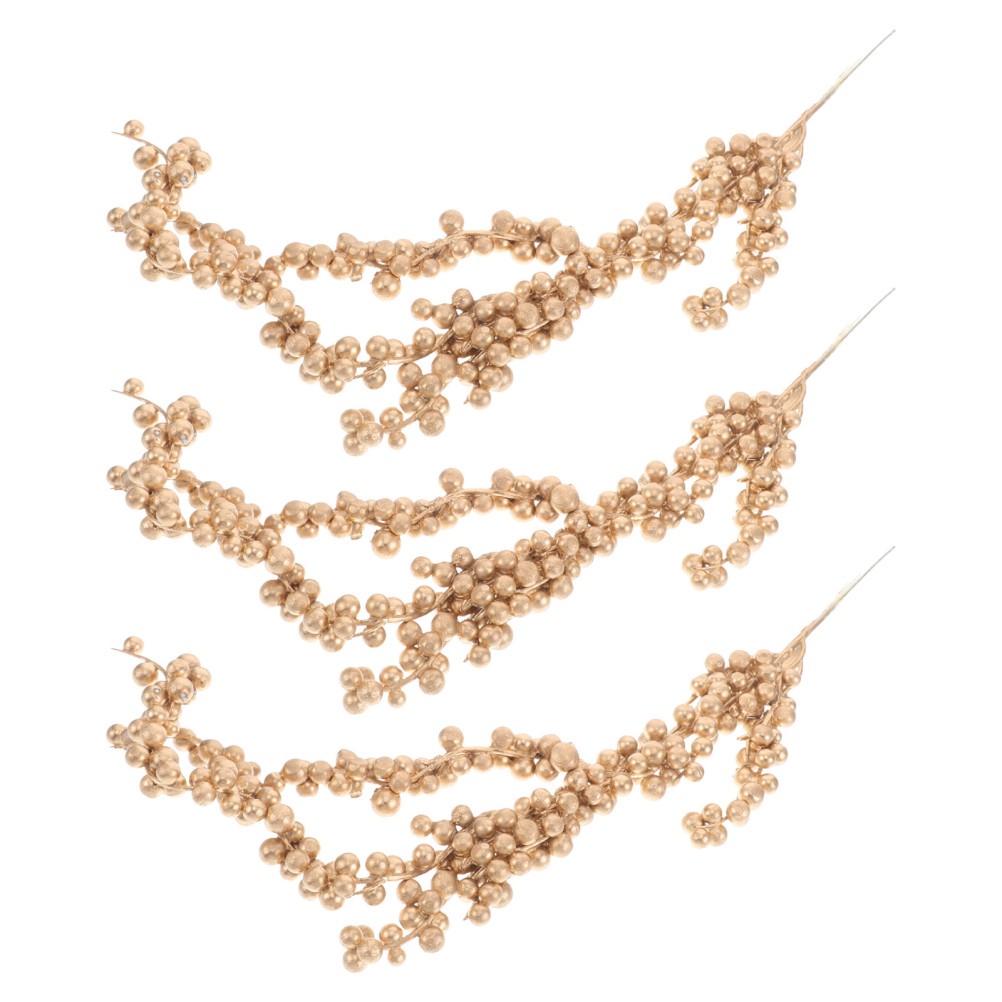 3pcs Christmas Simulated Berry Branches Christmas Tree Branch (Golden)
