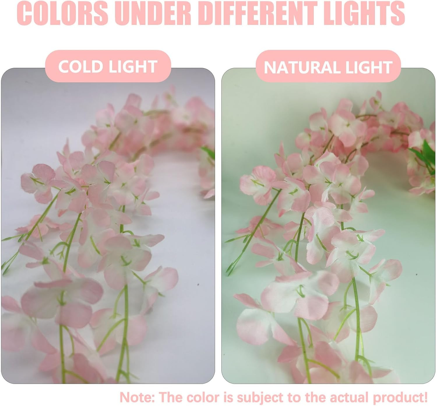 36 Pack Light Pink Wisteria Hanging Flowers, 3.44 Ft Fake Hanging Flowers, Artif
