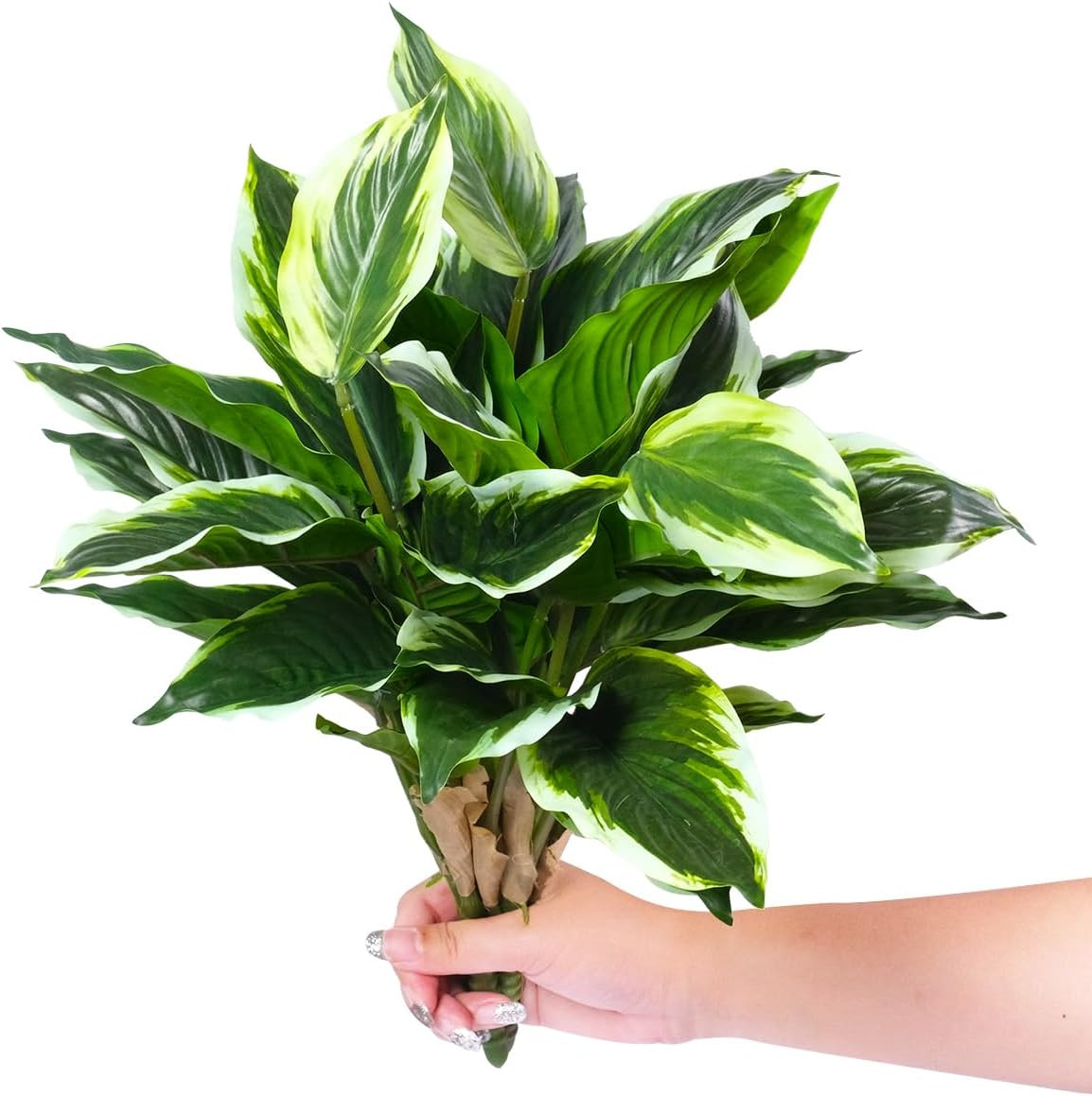 3PCS Artificial Tropical Green Plants – 15.75″ Fake Hostas Outdoor Artificial Pl