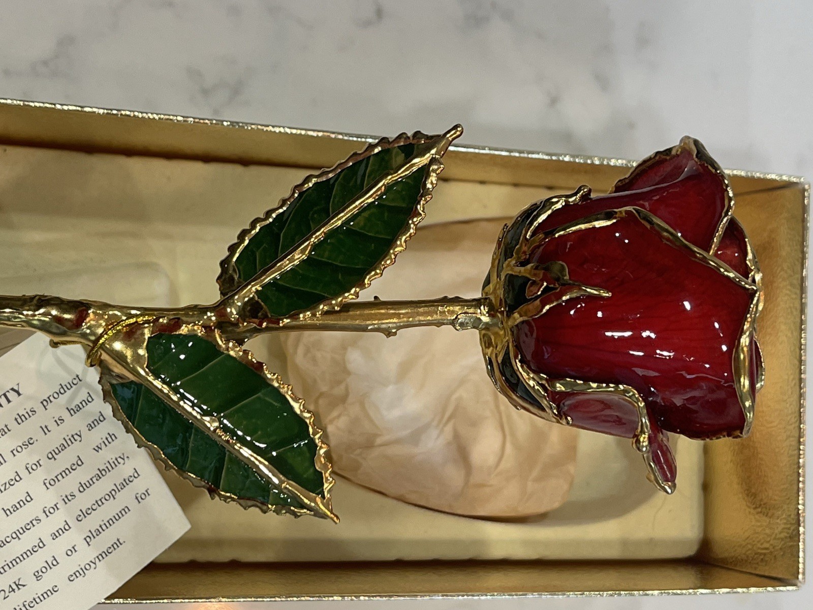 NEW GIFT BOXED RED Lacquer Dipped 24K Gold Rose