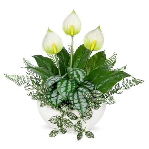 Fake Plants 14.2″ Artificial Potted Plant Assorted Faux Plants in White Pot #3