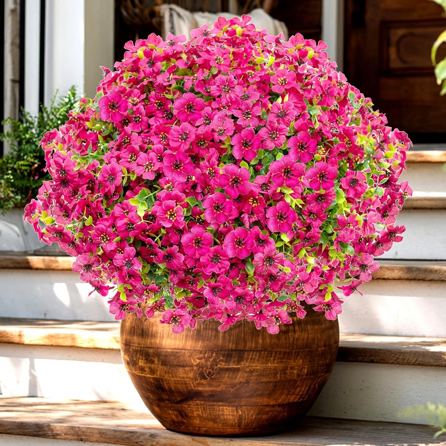 Pollen-Free Red Artificial Flowers: 16 Bundles for -Round Outdoor Beauty