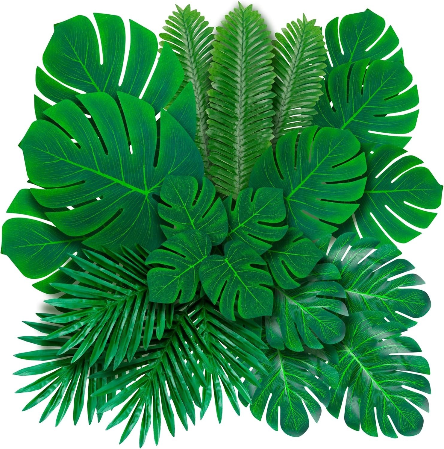Palm Leaves Artificial Tropical Monstera 36Pack 6 Kinds Large Small Green Fak…