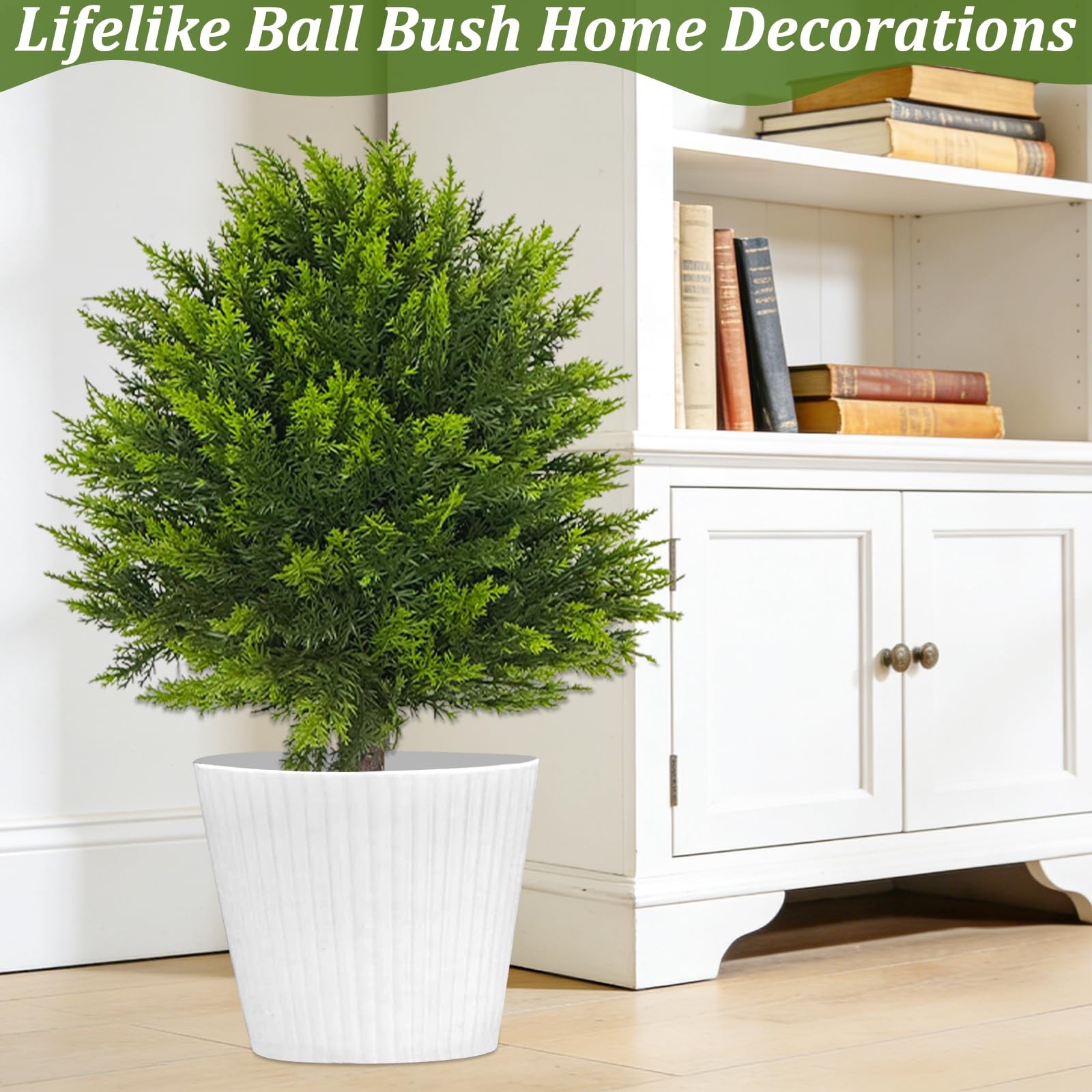 Artificial Cypress Topiary Set of 2, 24” Faux Shrub Bushes with Ground Spike,…
