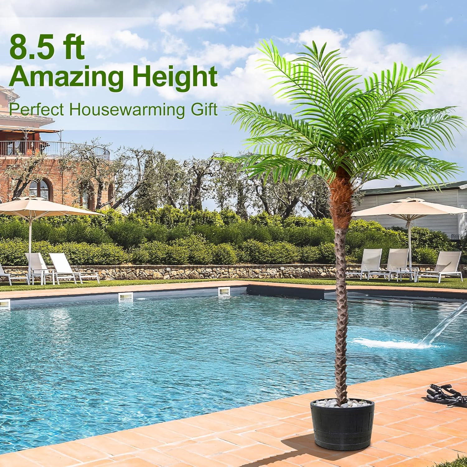 8.5Ft Tall Artificial Phoenix Palm Tree for Outdoors Indoor Decor, Large Faux Co