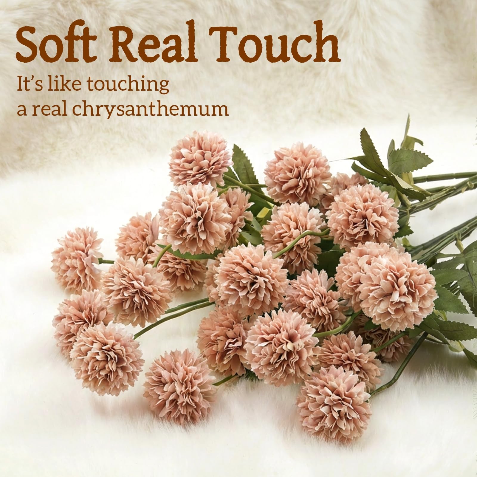 8pcs Blush Pink Fake Silk Pompon Mum Artificial Flowers,Mini Artificial Chrys…