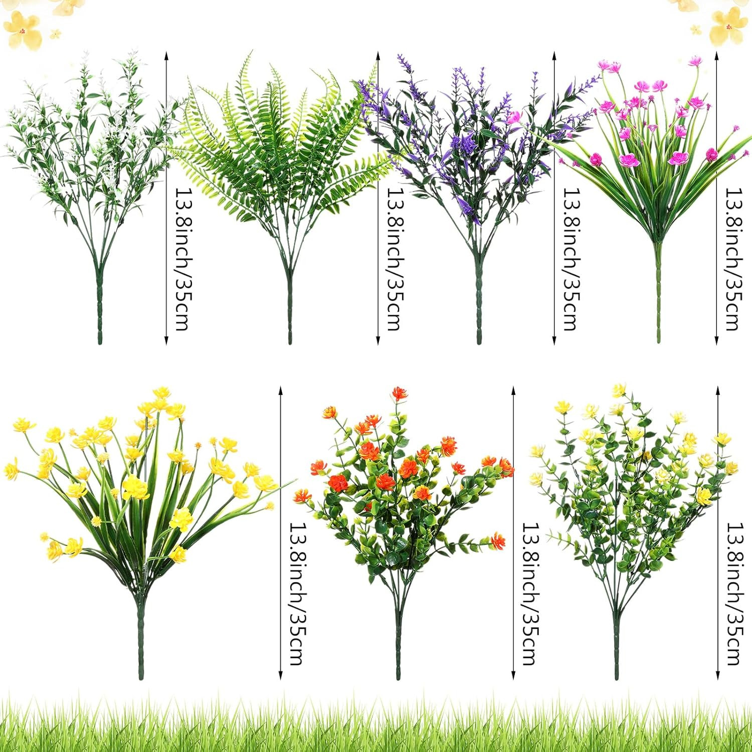 42 Bundles Artificial Flowers Fake UV Resistant for Outdoor Plastic Greenery Shr