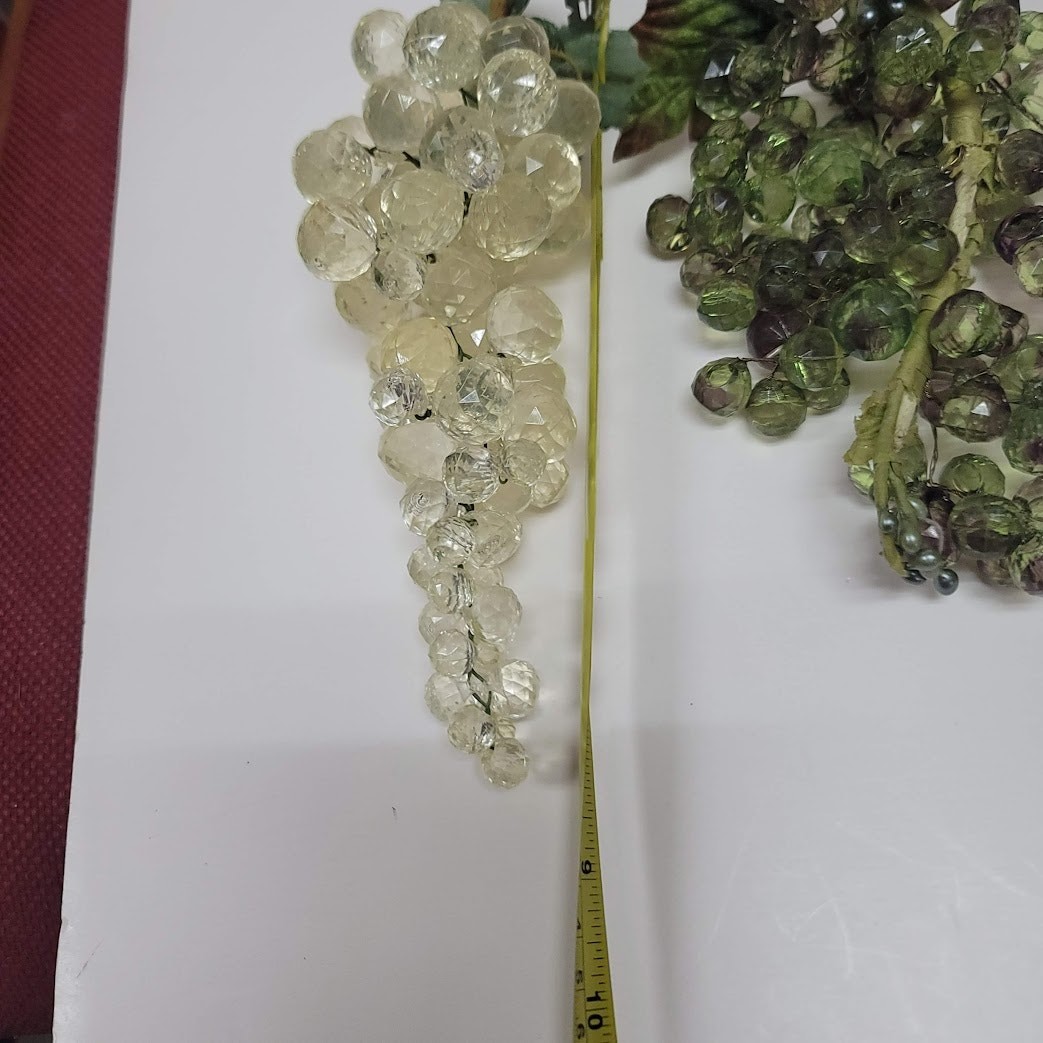 Lot of 2 vintage greenery cLEAR Large Grouping Green faceted Lucite Grapes