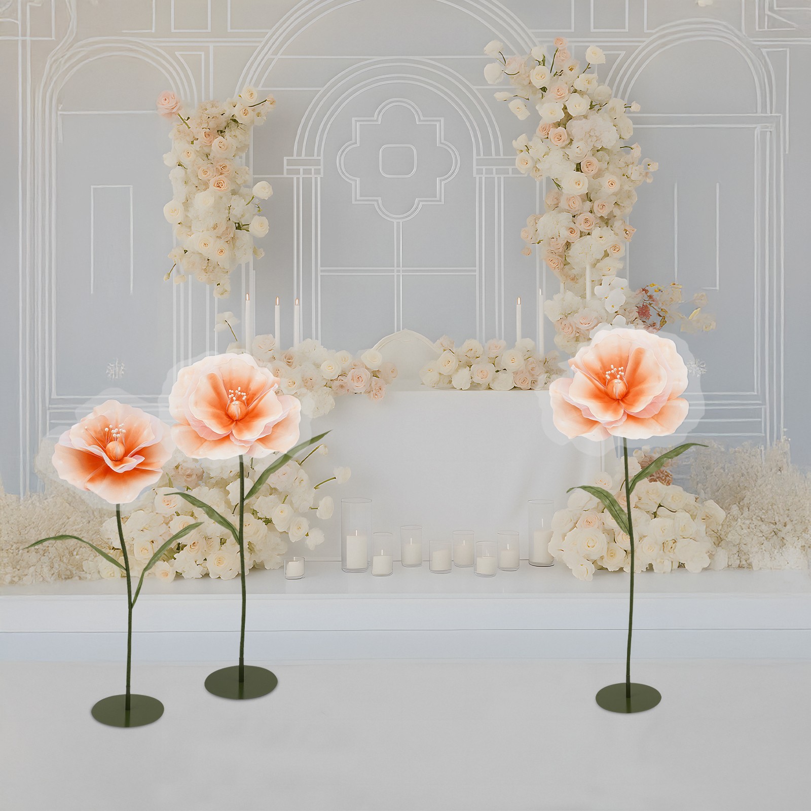 3pcs Artificial Flowers Adjustable Wedding Flowers Background Decor Light Orange