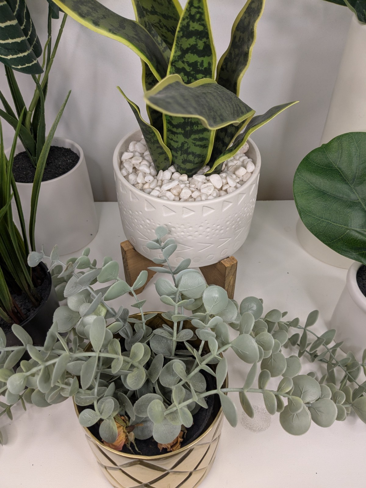 6pc Large Faux Plant Decor Lot Artificial Palm Snake Plant Home Office