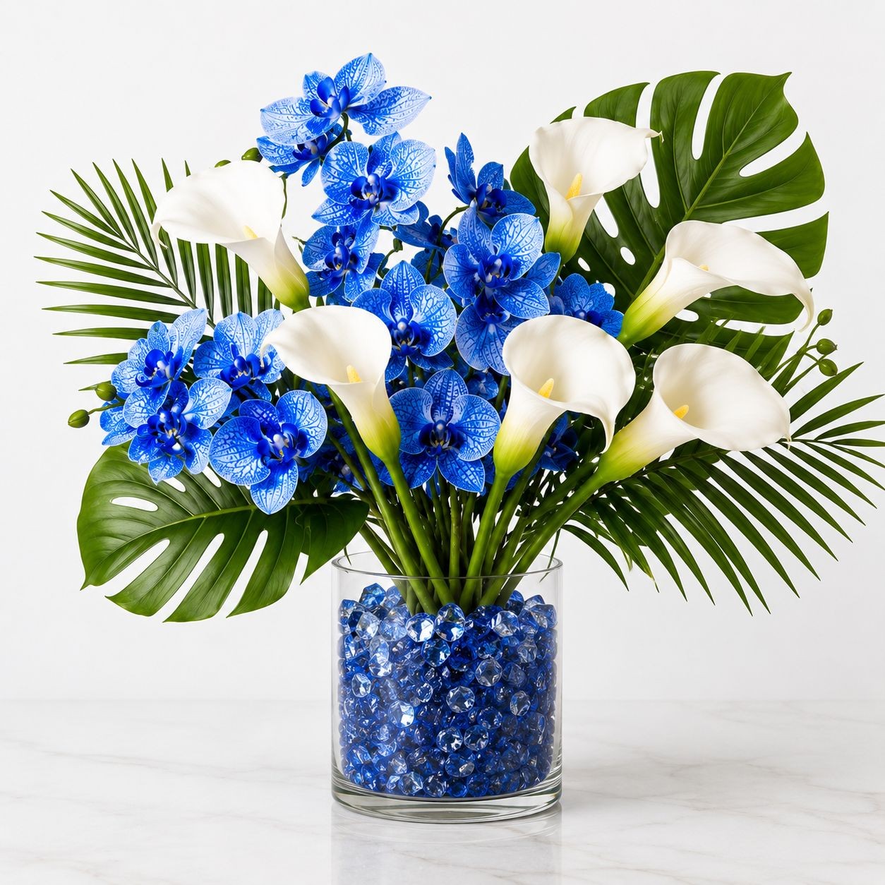 Artificial Silk Blue Orchid Stem 25 Inch Faux Phalaenopsis Flower Wedding Center