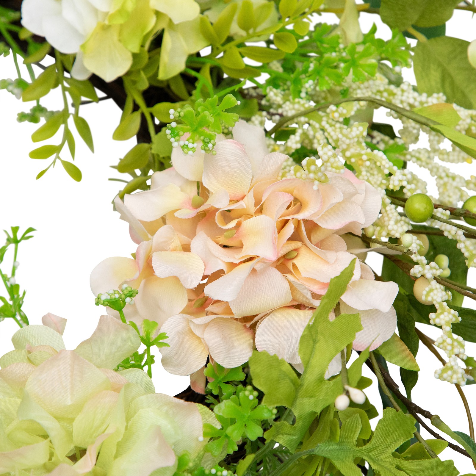 Northlight Hydrangea and Fern Spring Floral Berry Wreath, Green and Pink 28-Inch