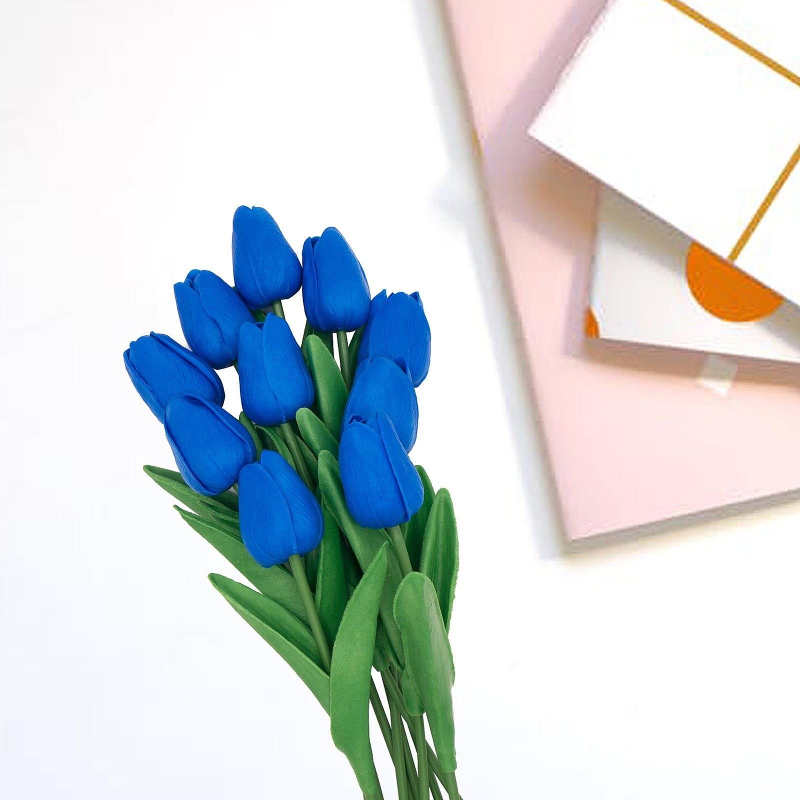 Blue Fake Tulips 10 PCS 13 Inch Real Touch PU Artificial Flowers Bouquet