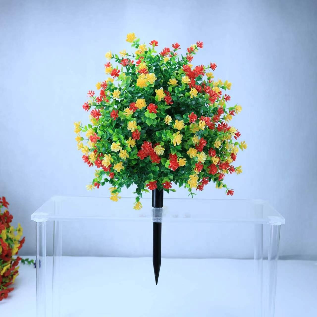 Fall Color Artificial Flowers UV Resistant Floral Stake for Garden Outdoor Use