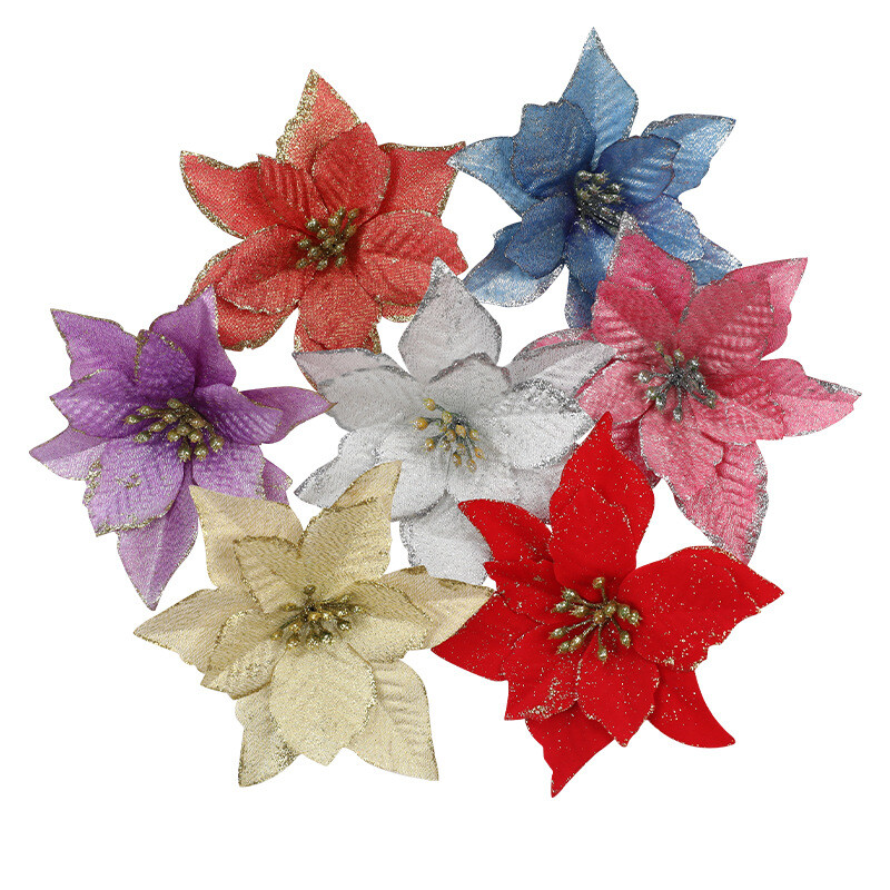 Artificial Flowers Glitter Christmas Ornaments Thanksgiving Birthday Wedding 5pc