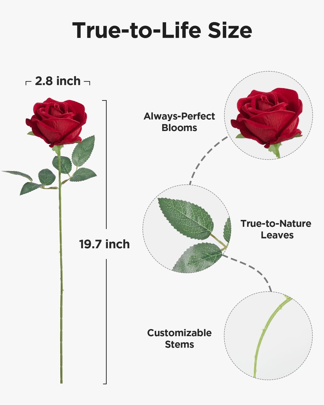 50 Pcs Red Roses Artificial Flowers Fake Velvet Silk Rose Bulk Faux Flower fo