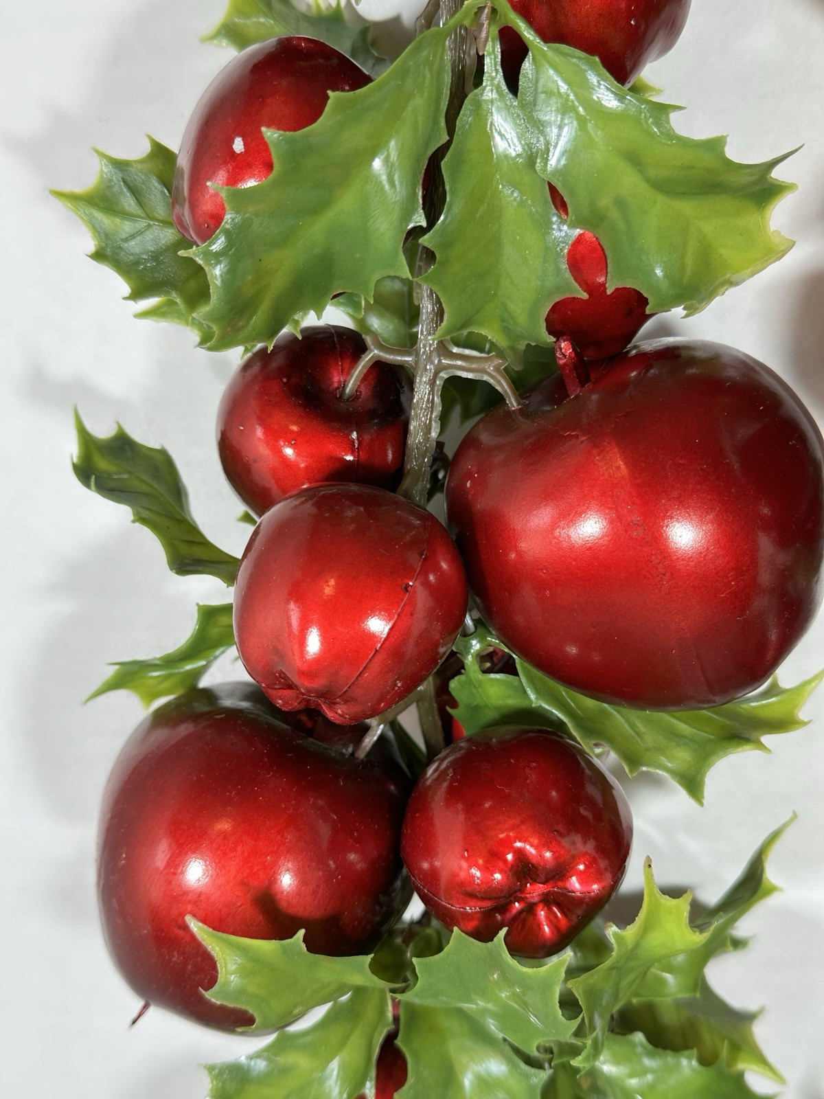 Lot of 2 Vintage Artificial Christmas Foliage Swag Apples & Holly 21″ Long NICE