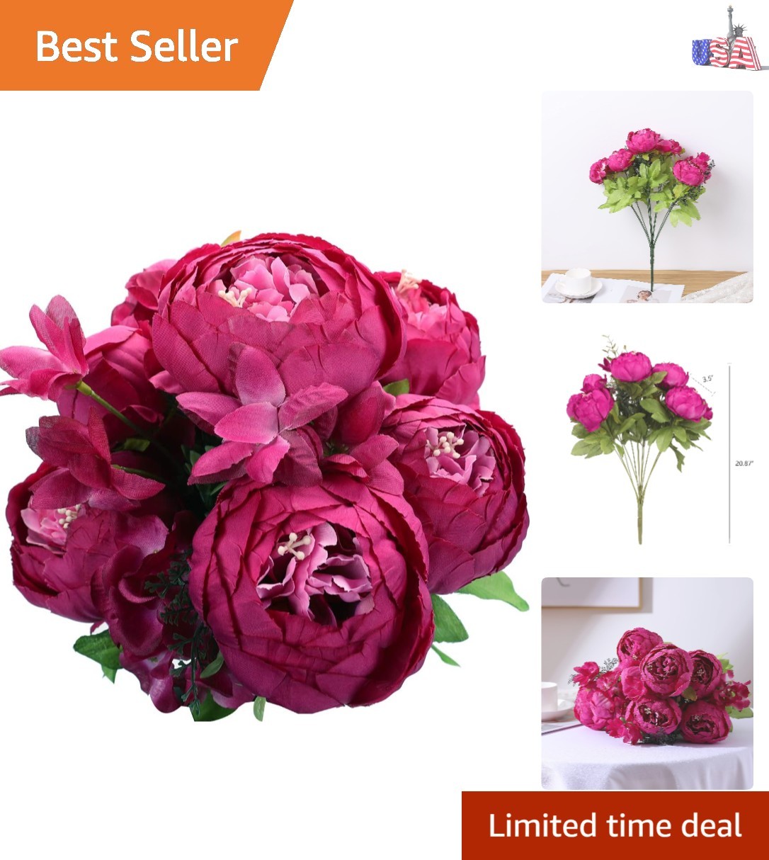 Springs Flowers Artificial Silk Peony Bouquets Wedding Home Decoration,Pack o…