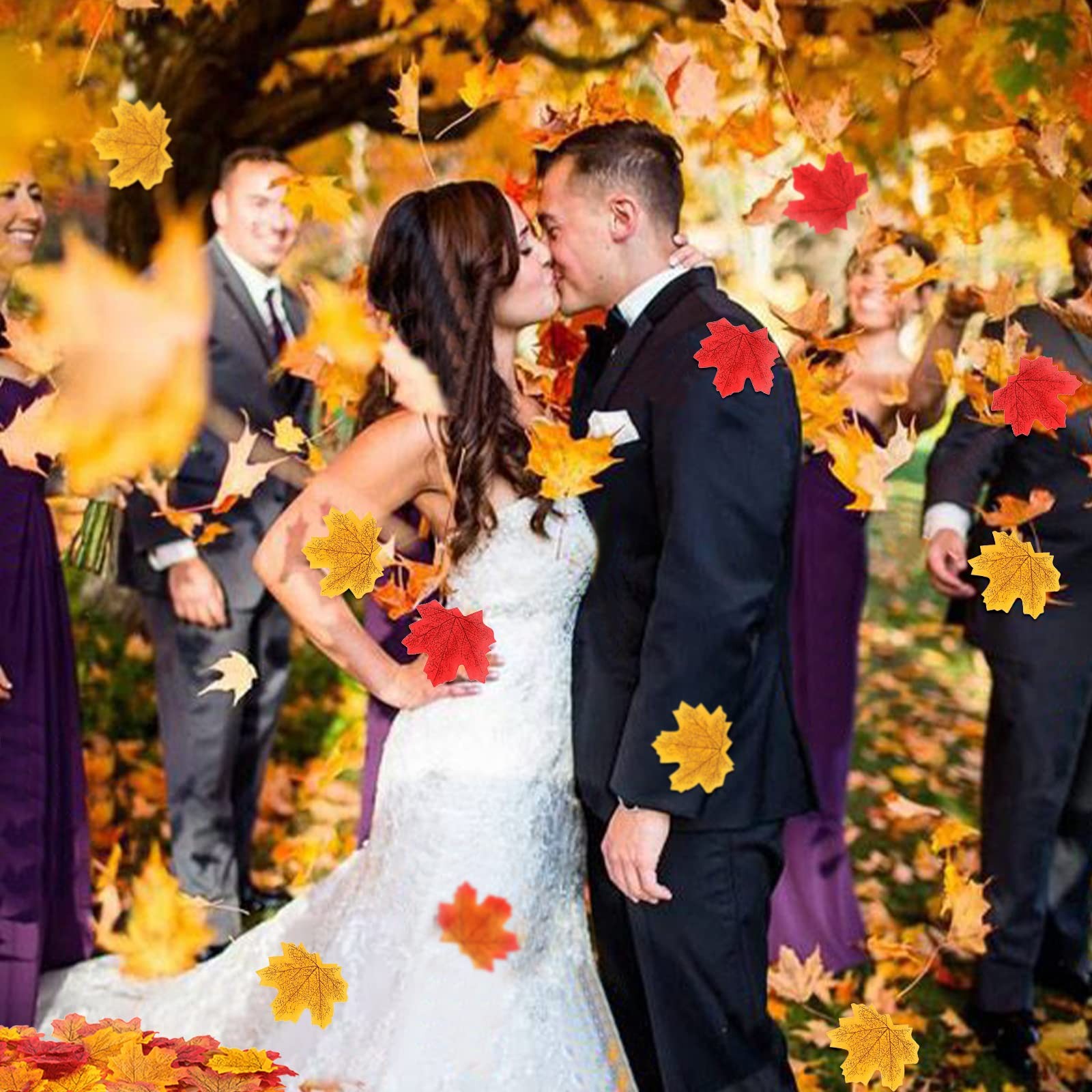 500PCS Mixed Color Fake Fall Leaves Decorations Artificial Autumn Maple Leaf