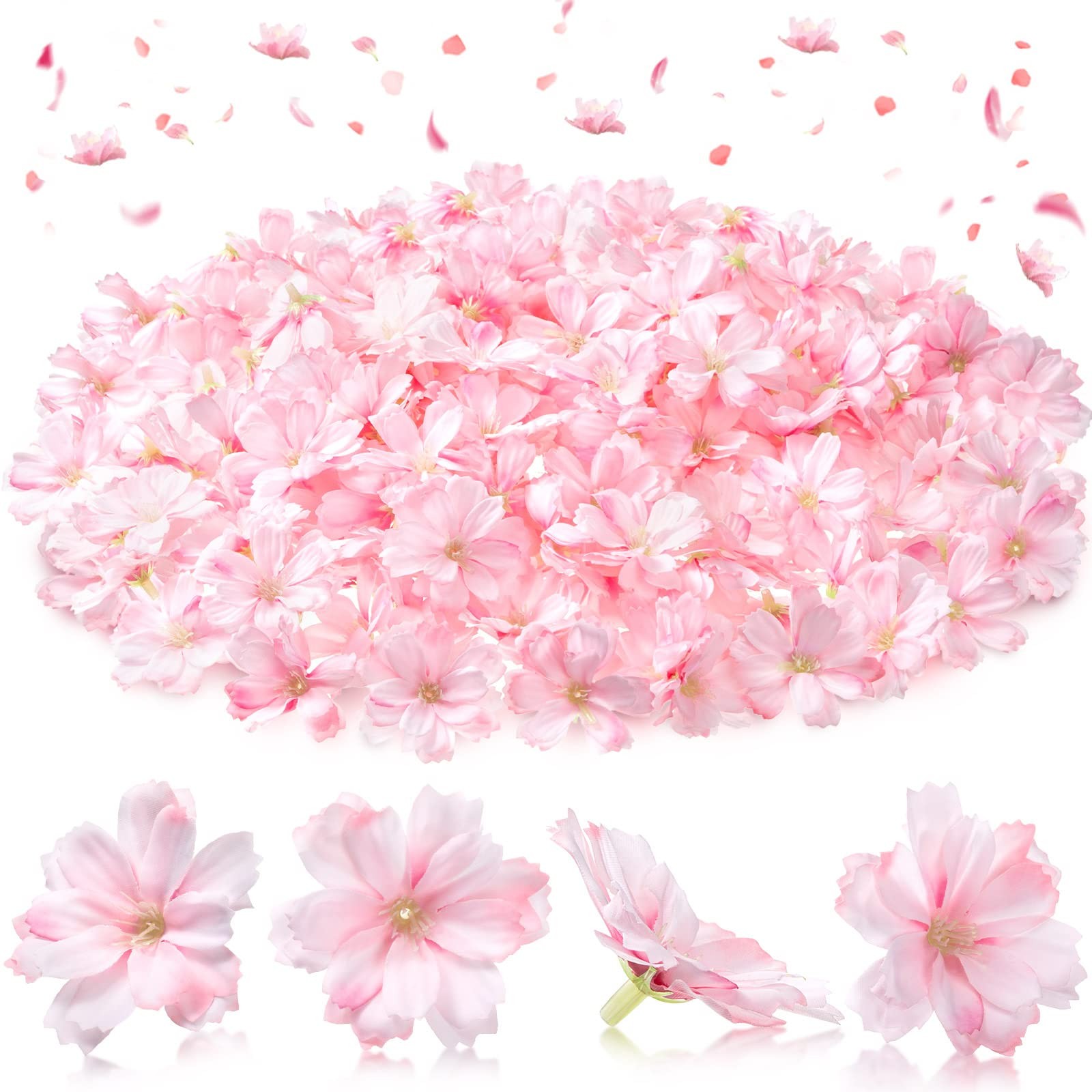100 PCS Pink Faux Flower Heads Silk Plum Blossom 1.8 Inch DIY Crafts