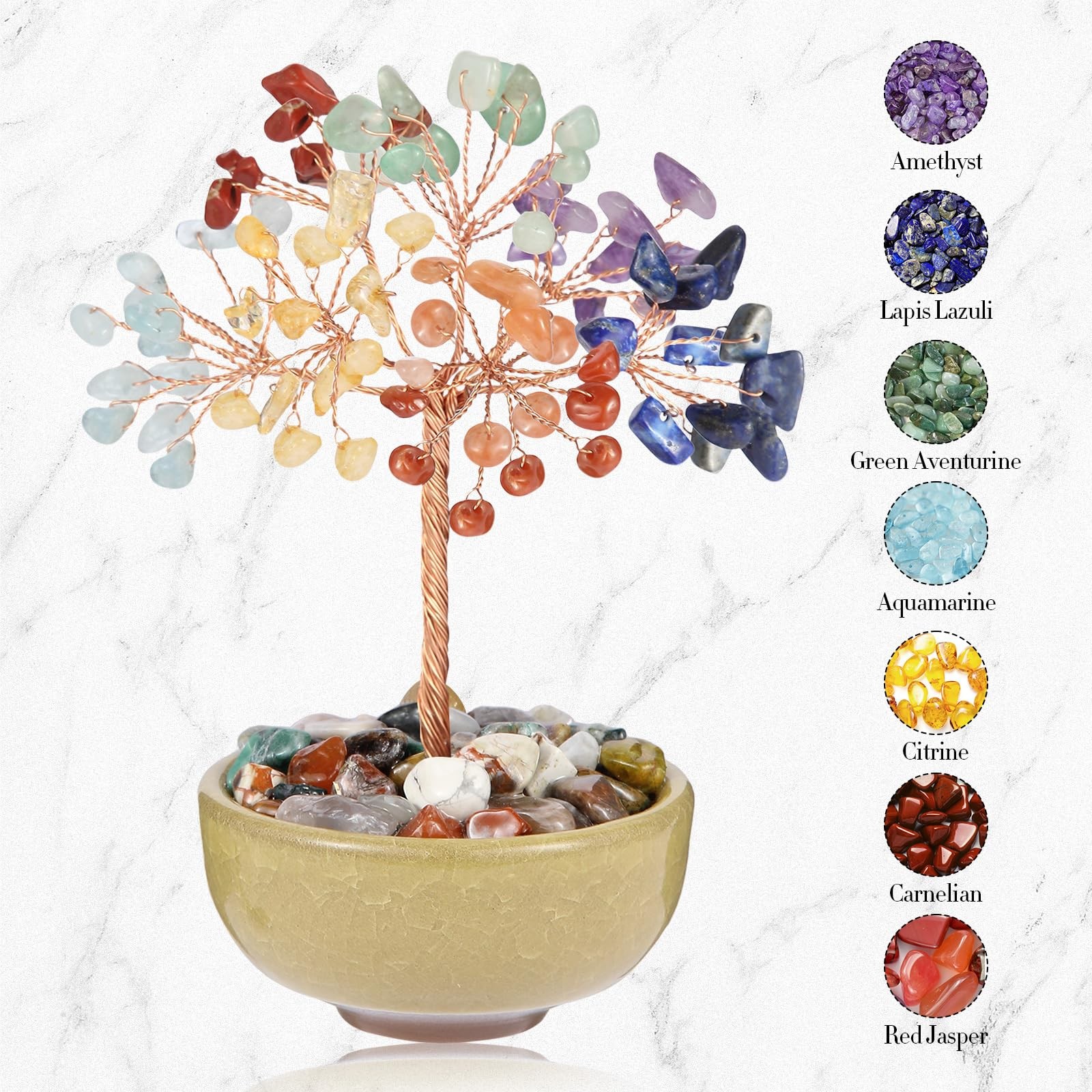 7 Chakra Crystal Tree with Ceramic Base,Natural Gemstone Feng Shui Money Tree…