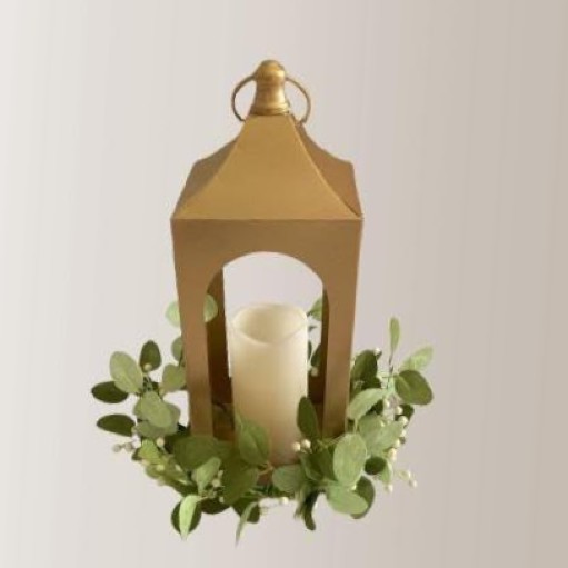 Gold Lantern Centerpiece With LED Candle Faux Greenery With Berries 15″X10″