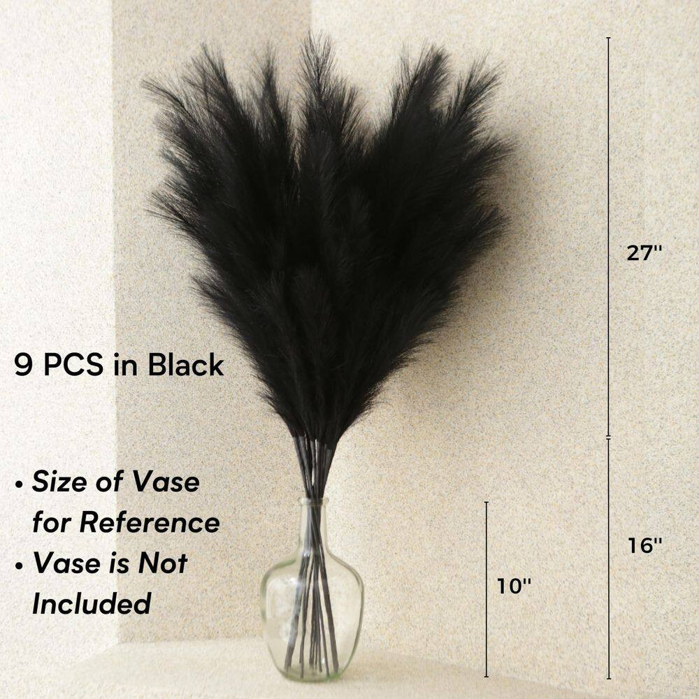 14 In. Black Artificial Plant Pampas Grass 9 Pieces Fluffy Silk Boho Home Weddin