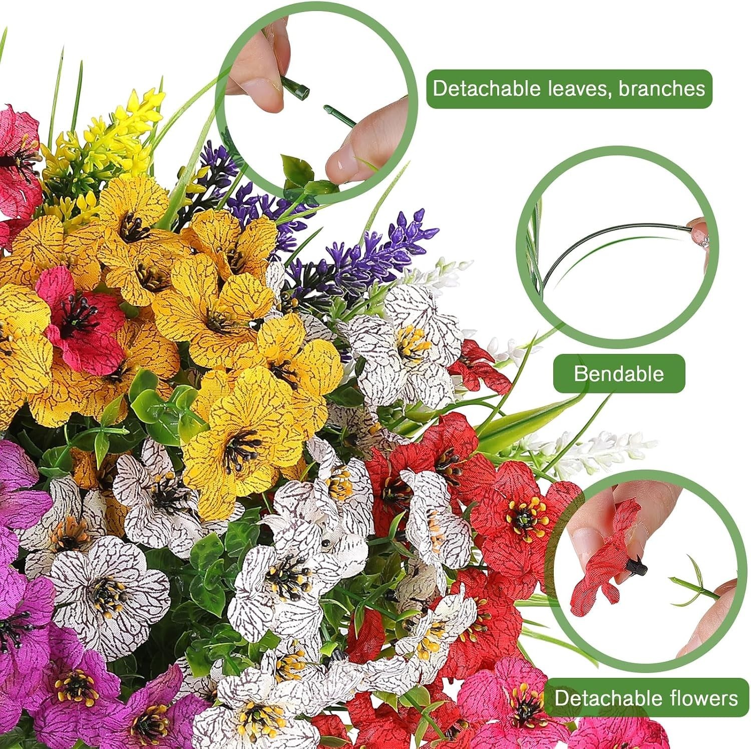 12 Bundle No Fade Artificial Flowers – Vibrant Faux Plants for -Round Decor