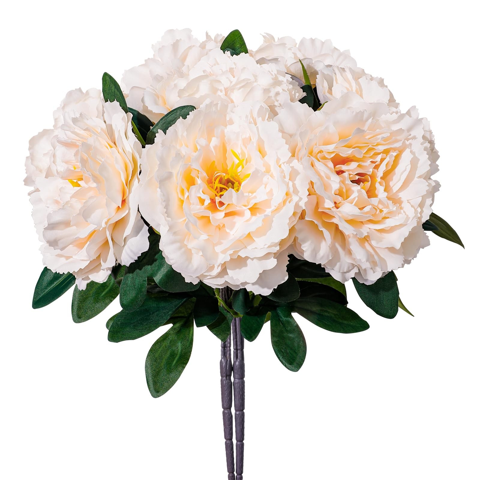 Light Champagne Premium Silk Artificial Peonies, 2 Bouquets (10 Large 5.12″ H…
