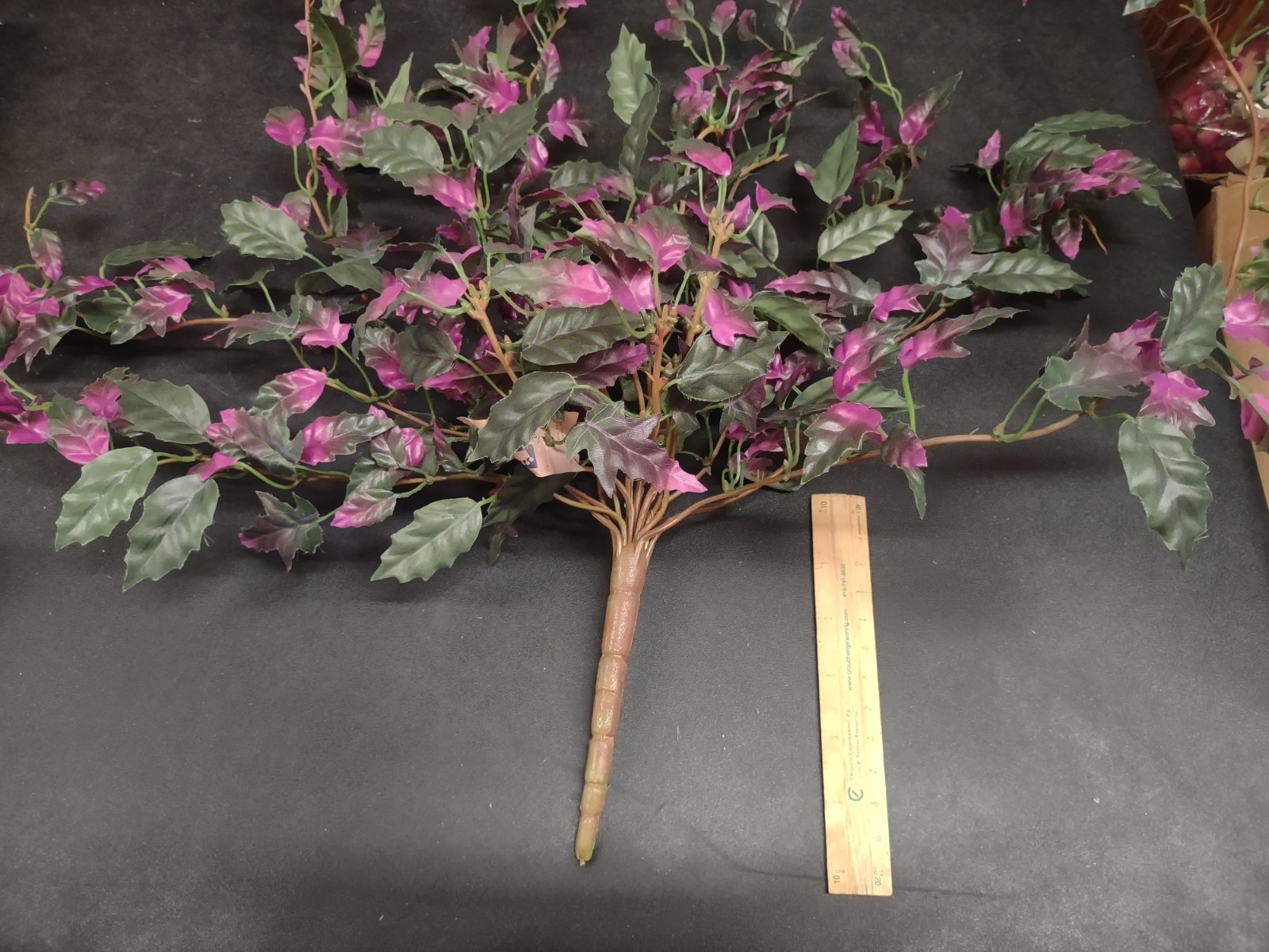 18″ Hanging Ivy Bush w/15 Wired Wood-Brown Branches, Purple & Green Silk Leaves